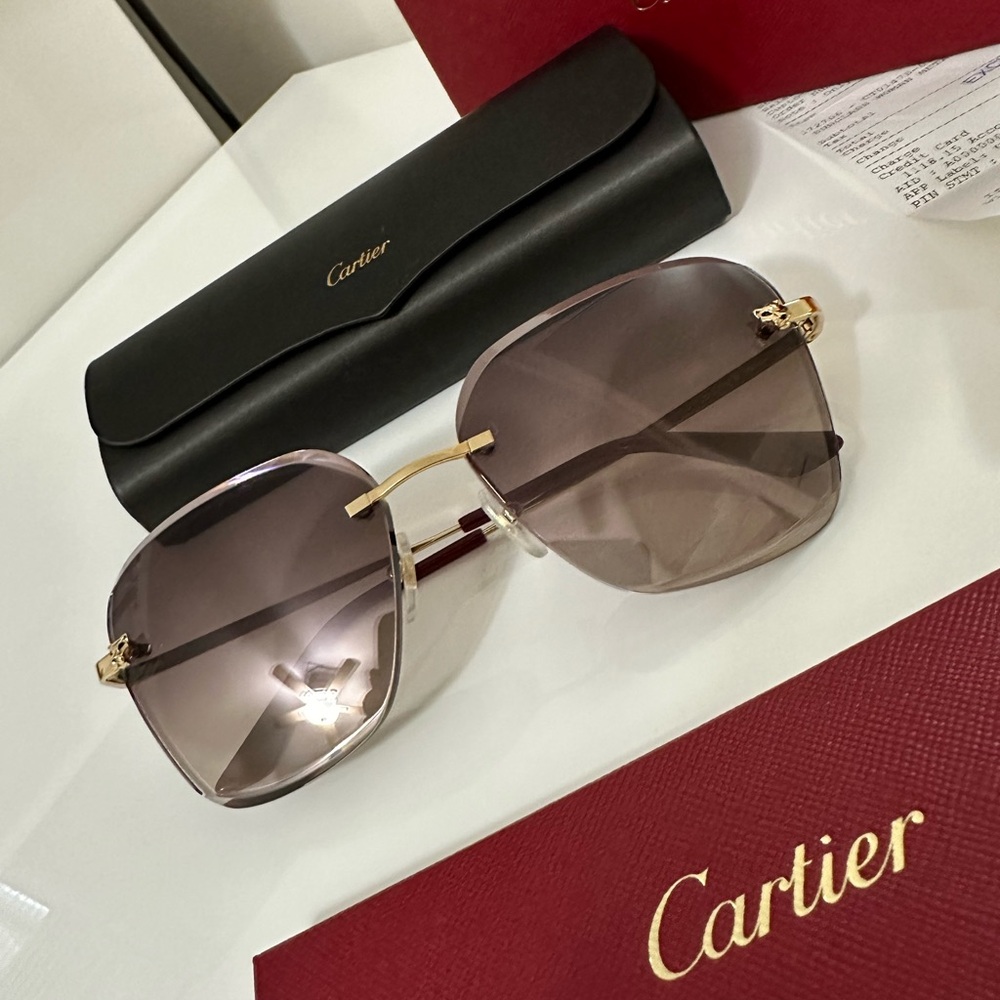 Cartier Panthere rimless butterfly sunglasses gold-red, CT0147S, size 61